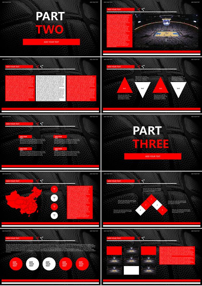 黑红配色篮球背景NBA主题PPT模板-1