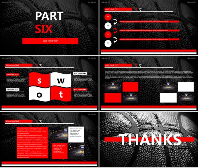 黑红配色篮球背景NBA主题PPT模板-3