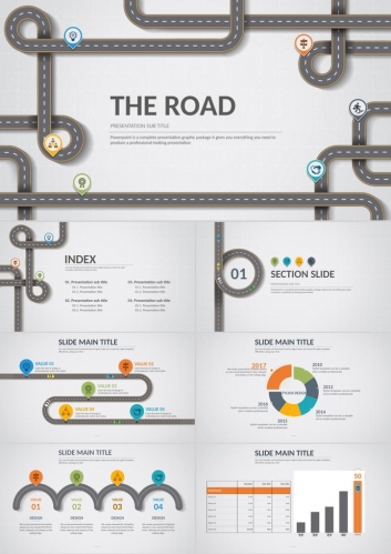 创意卡通高速公路背景PPT模板免费下载
