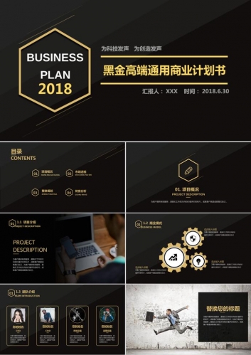 简洁精致黑金配色商业融资计划书PPT模板