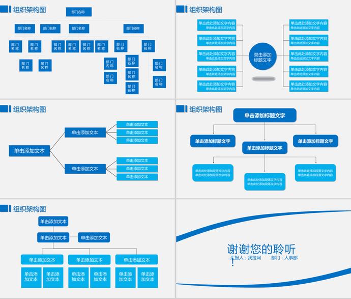蓝色简约企业组织架构图PPT模板-1