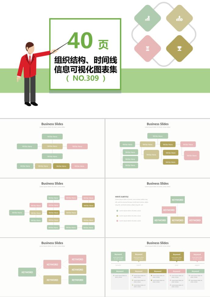 组织架构时间线信息可视化PPT模板