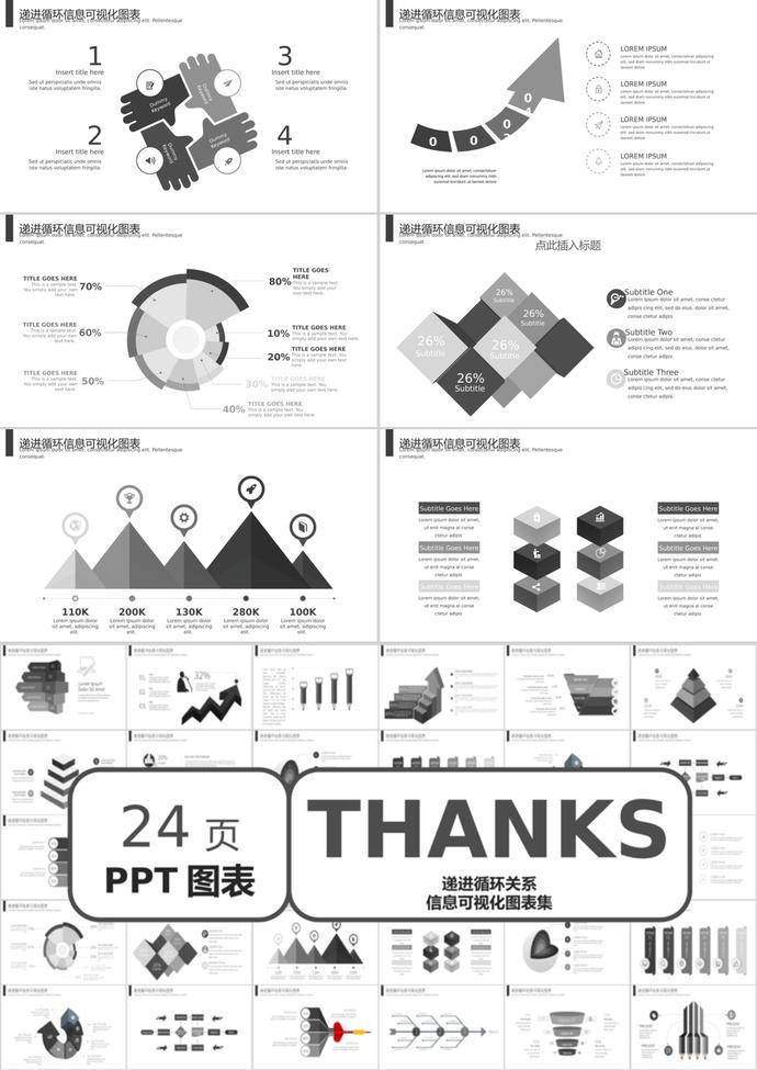 简洁风格递进循环关系信息可视化PPT图表模板-2