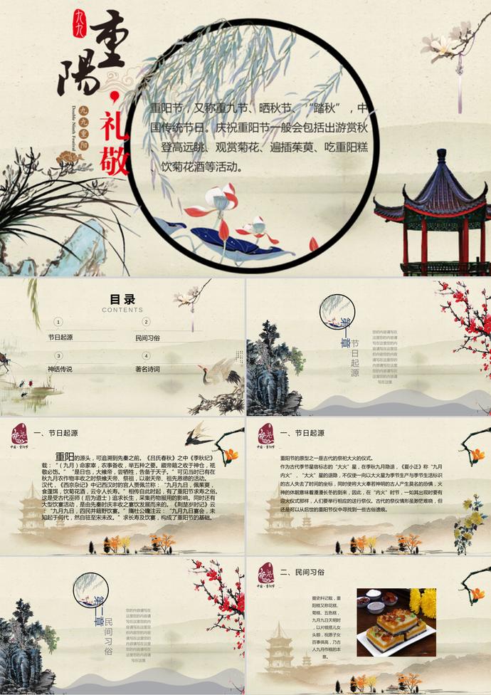 民俗传统重阳节介绍PPT模板
