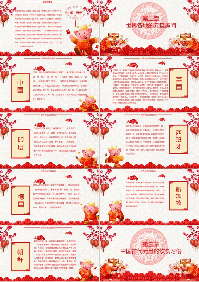 红色中国风元旦主题介绍PPT模板-1