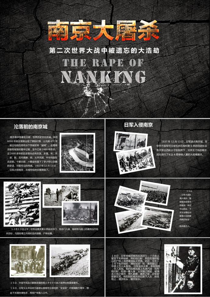 黑色南京大屠杀国家公祭日PPT模板