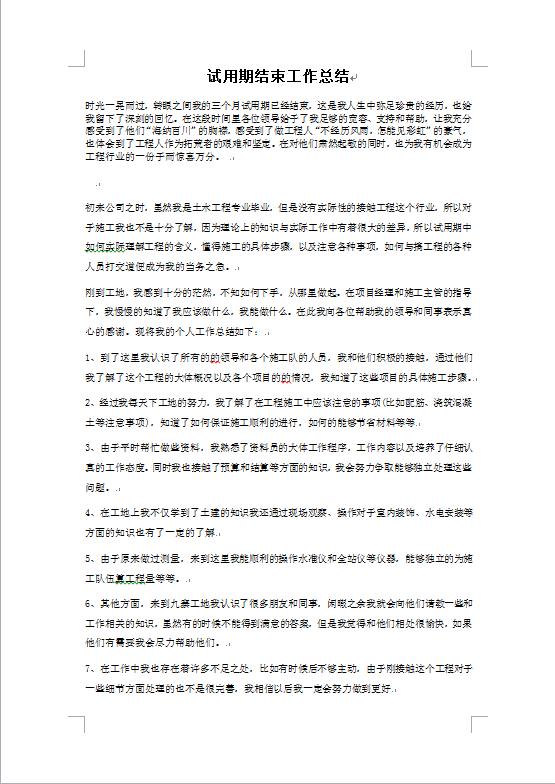 工程试用期工作总结