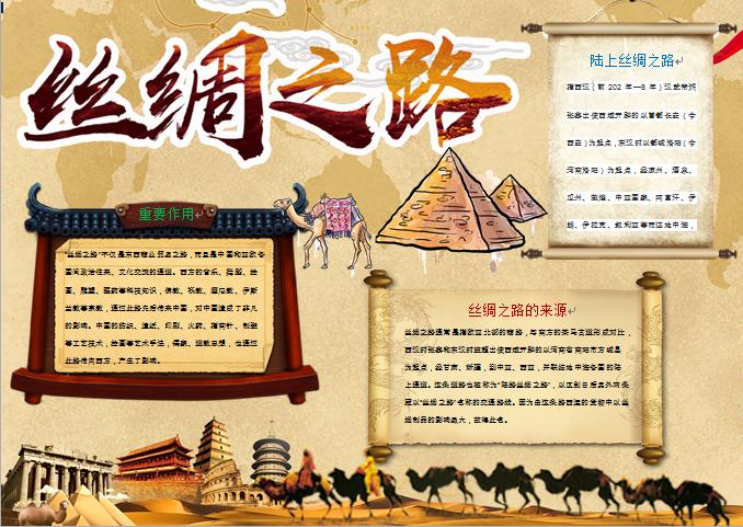 黄色沙漠主题丝绸之路手抄报