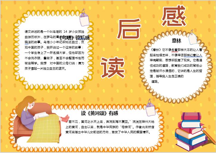 黄色读后感分享小报Word模板