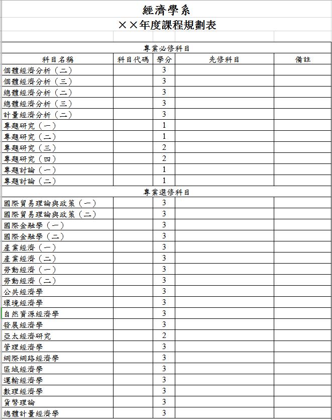 大学年课程规划表