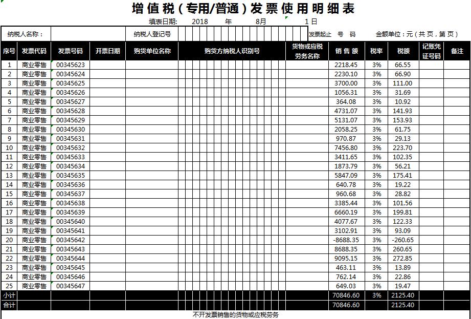 发票进出明细统计表图片