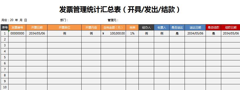 发票管理统计汇总excel表格模板