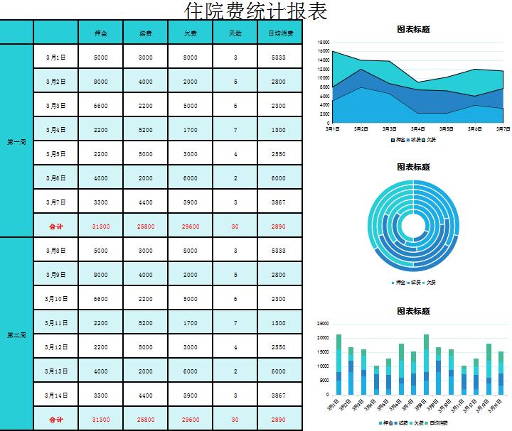 住院费统计报表Excel模板