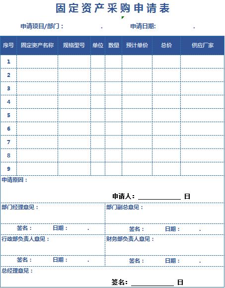 固定资产采购申请表