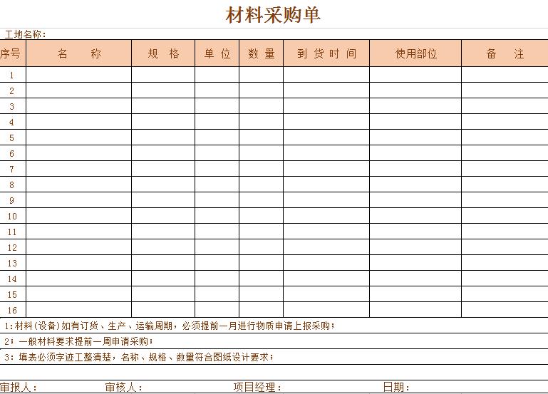 工地施工材料采购单