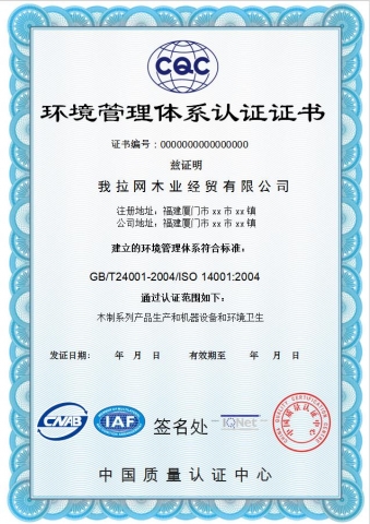 环境管理体系认证证书Word模板