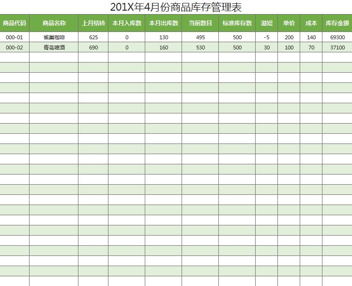 库存管理系统表格模板