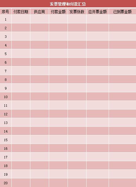 发票管理和付款汇总excel模板