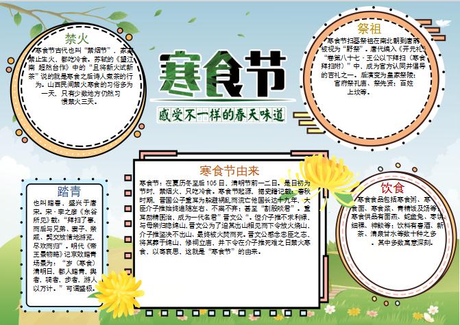清明节寒食节清新手抄报小报Word模板