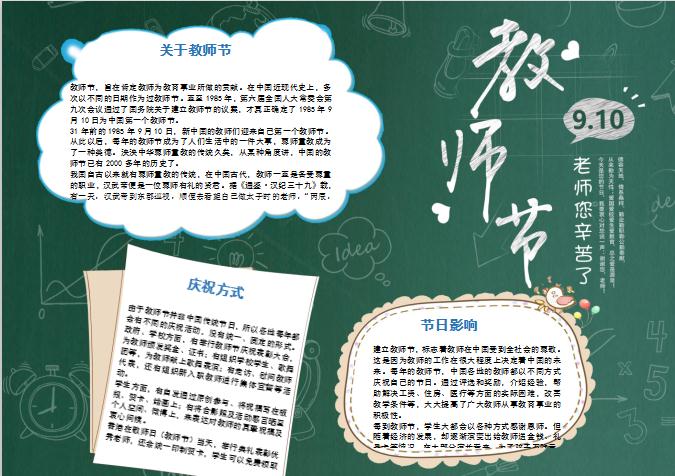 绿色简洁大方教师节word小报