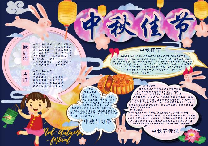 蓝色精美中秋佳节手抄小报Word模板