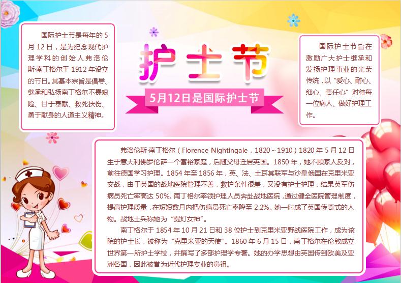 炫彩唯美风护士节手抄报Word模板