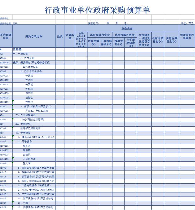 行政事业单位政府采购单excel模板