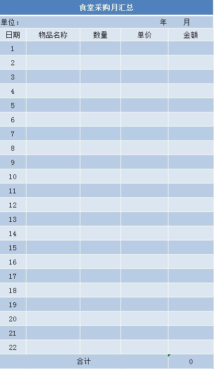 食堂采购表excel模板