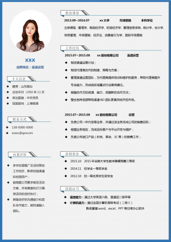 灰色时尚风格渠道运营简历模板