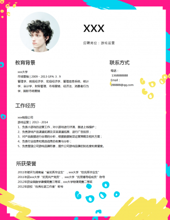 活泼彩色游戏运营简历模板