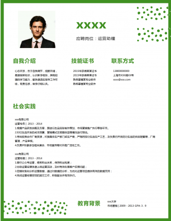 绿色小清新运营助理求职简历模板