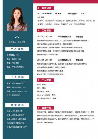 商务大气微信运营求职简历模板