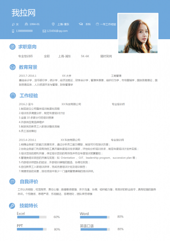 蓝色系专业培训师简历模板