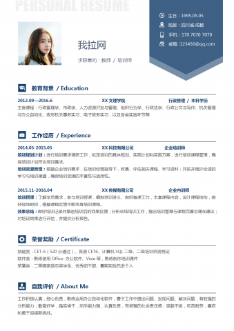 简约培训师类别求职简历模板