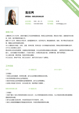 绿色简约财务主管履历简历