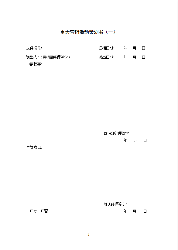 营销部表格汇总酒店管理