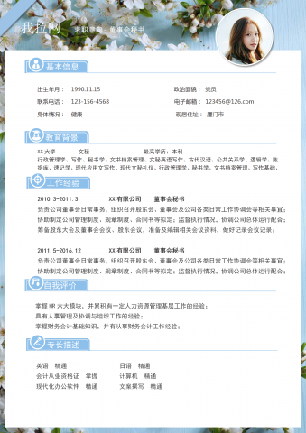 简约董事会秘书简历word模板