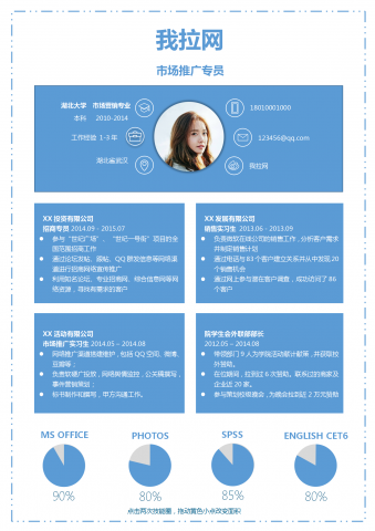蓝色边框市场推广专员简历