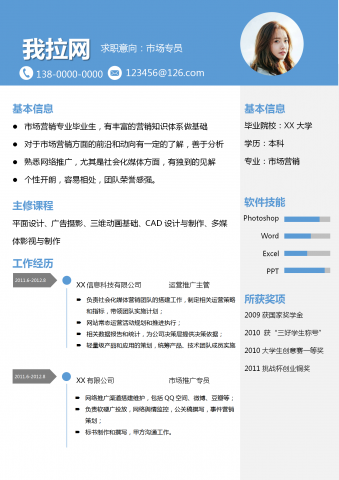 市场营销专业word简历模板