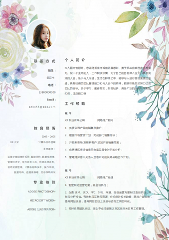 时尚印花网络推广经理主管简历