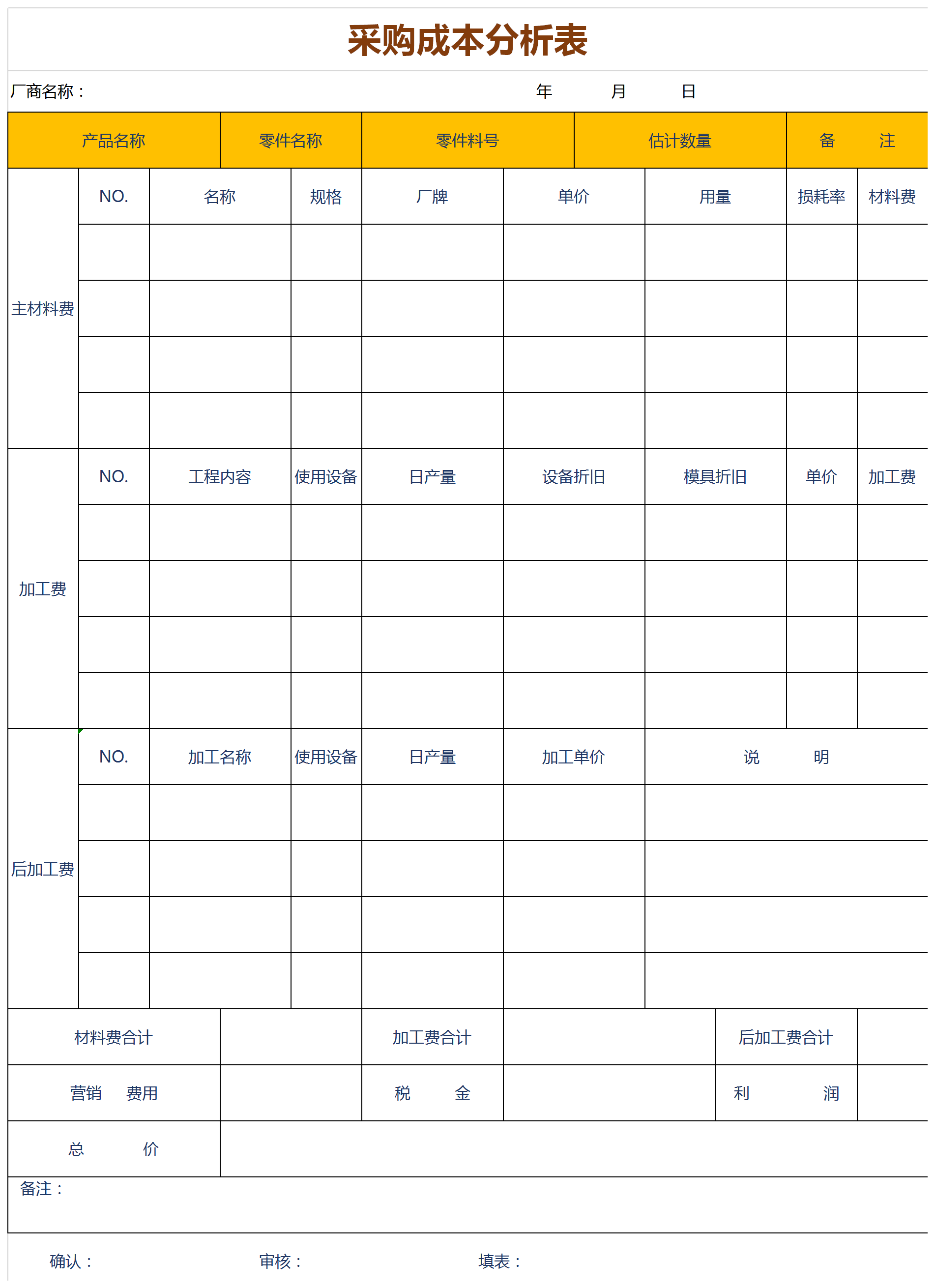 采购成本分析表Excel模板