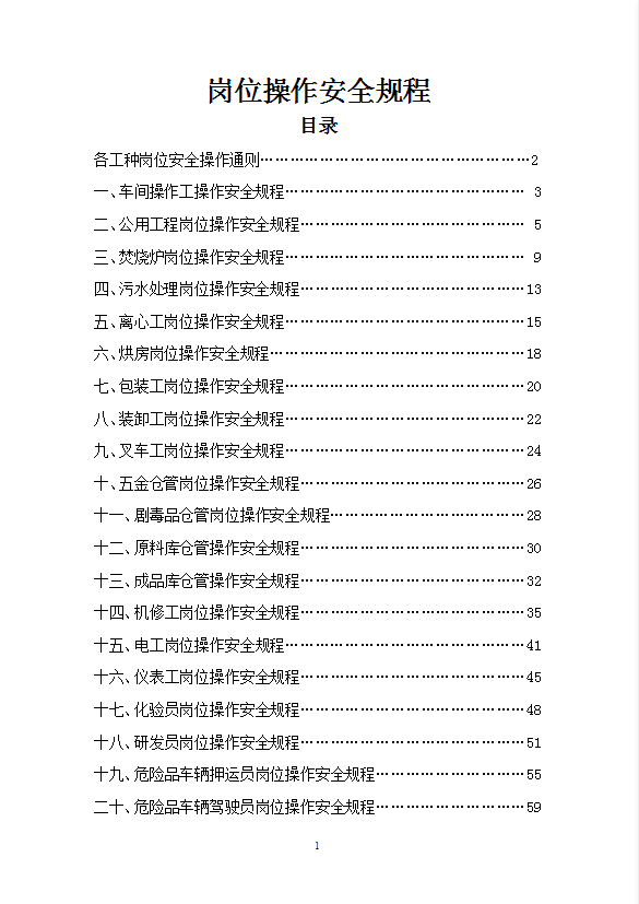 化工企业岗位操作安全规程word模板