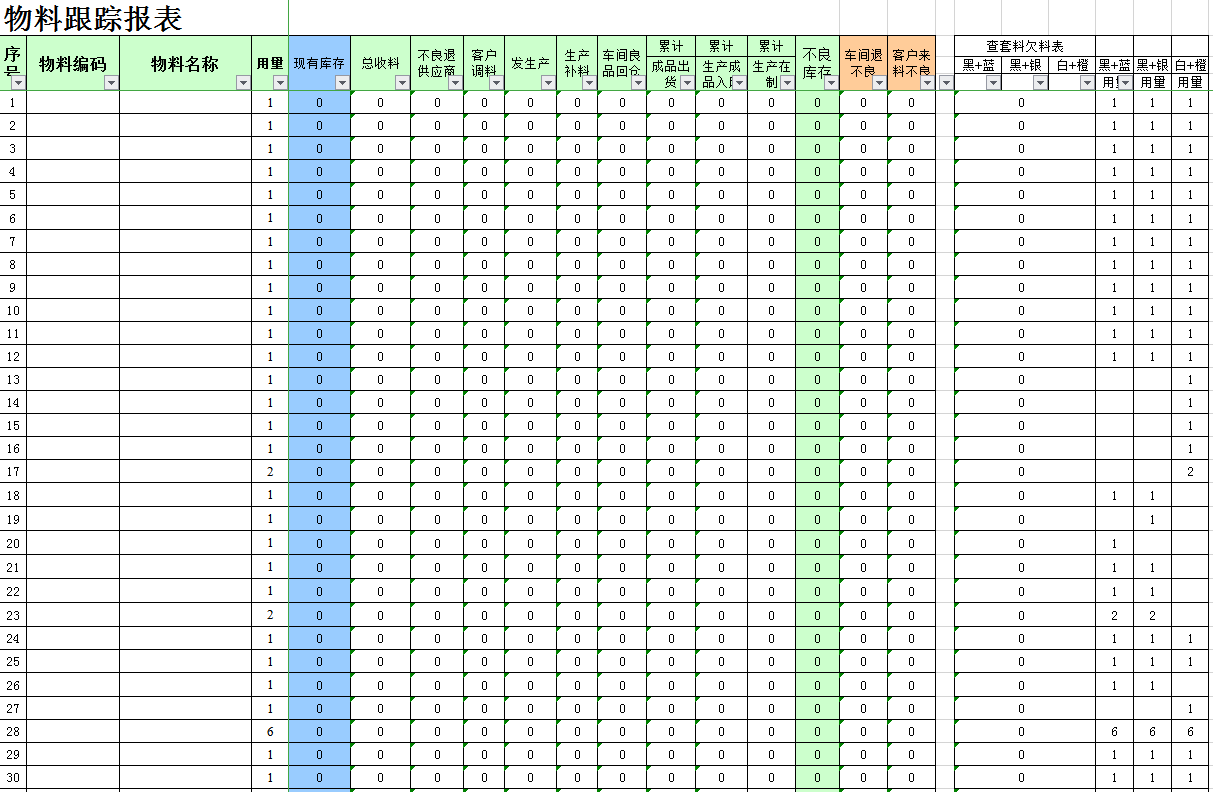 物料跟踪统计报表Excel模板