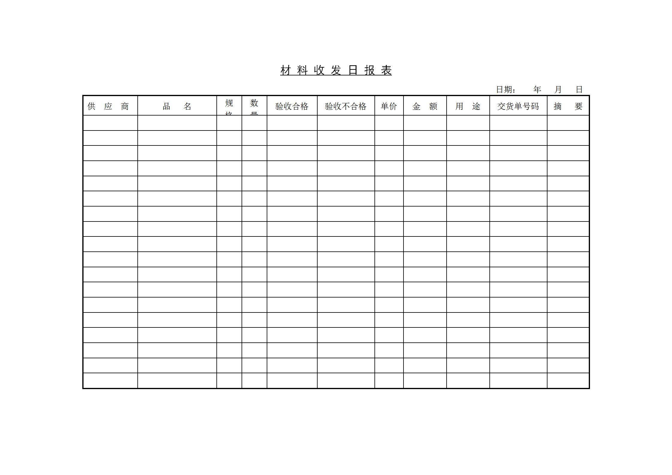 材料收发日统计报表word模板