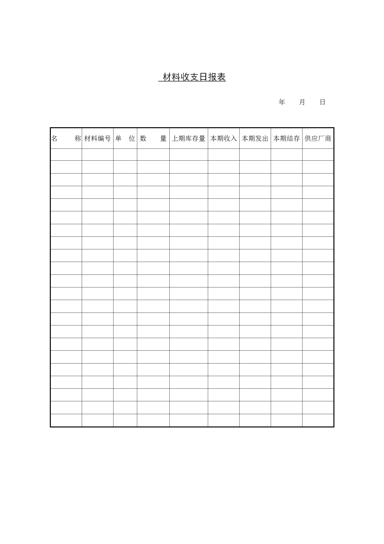 材料收支日统计报表word模板