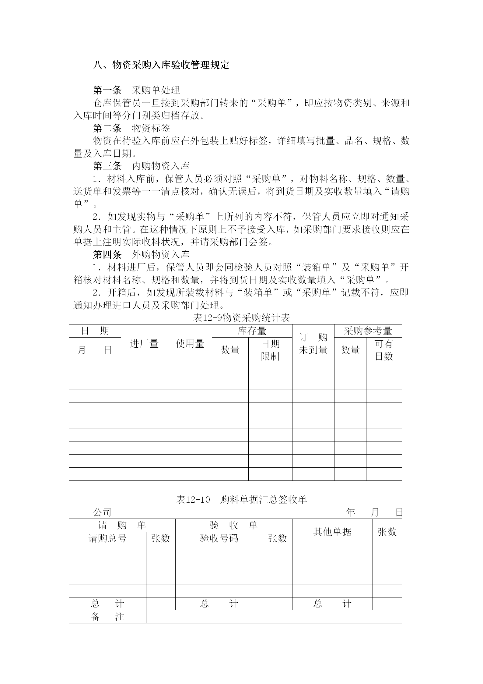 物资采购入库验收管理规定word模板