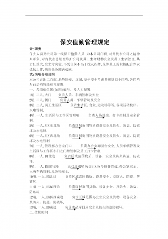 保安值勤管理规定word模板