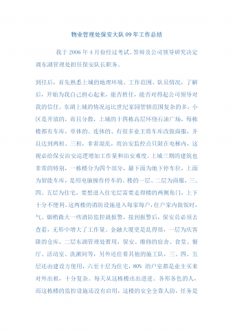 物业管理处保安大队09年工作总结word模板
