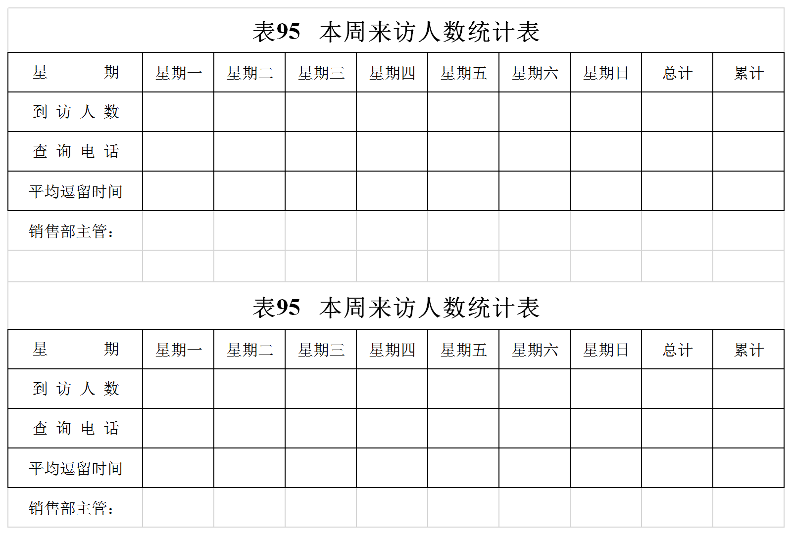 本周来访人数统计表Excel模板