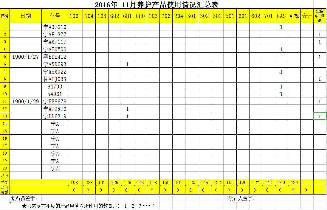 养护统计表Excel模板